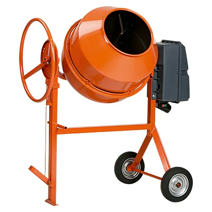 Altrad Betonmischer MLS 165 NG - 165 l, Metall - Betontrommelmischer in Orange mit Kipprad und Rädern. Perfekt für Bauprojekte und einfaches Mischen von Beton und Mörtel.