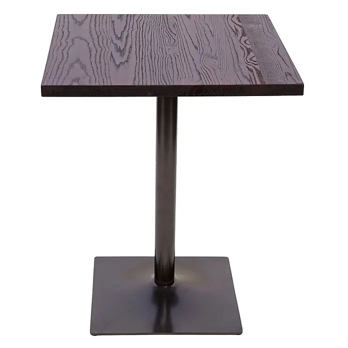 Chefgastro Gartentisch Bistrotisch - L x B x H: 60 x 60 x 76 cm, Ø x H: 60 x 76 cm, Eckig, Dunkelbraun - Quadratischer Tisch mit dunkler Holzplatte und sichtbarer Maserung, auf einem dunklen Metallfuß.