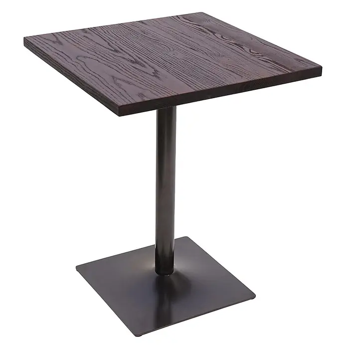 Chefgastro Gartentisch Bistrotisch - L x B x H: 60 x 60 x 76 cm, Ø x H: 60 x 76 cm, Eckig, Dunkelbraun - Quadratischer Tisch aus dunklem Holz mit sichtbarer Maserung und dunklem Metallsockel.