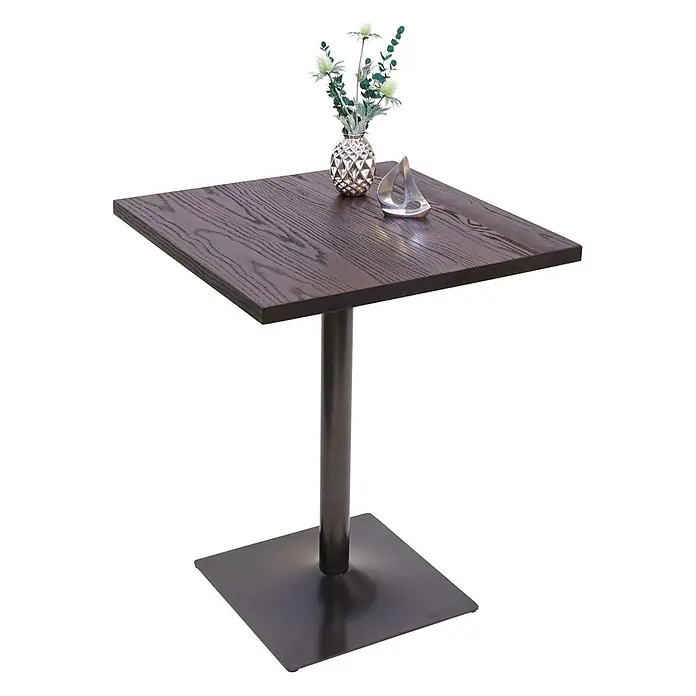 Chefgastro Gartentisch Bistrotisch - L x B x H: 60 x 60 x 76 cm, Ø x H: 60 x 76 cm, Eckig, Dunkelbraun - Quadratischer Tisch mit dunkler Holzplatte und schwarzem Metallsockel.