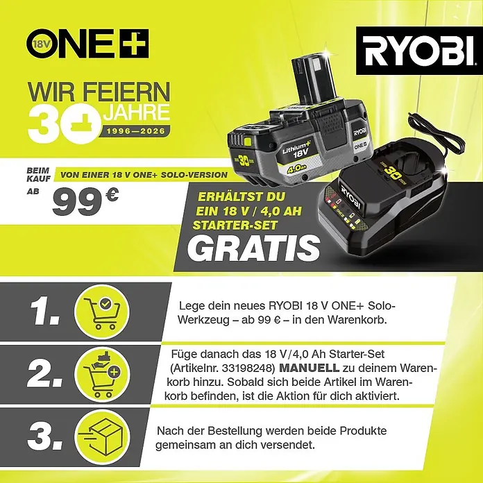 Ryobi ONE+ Akku-Gartenschere RY18SCA-0 + Artikelnr. 33198248 gratis hinzufügen* - 18 V, Li-Ionen, Ohne Akku, Max. Aststärke: 25 mm - Schwarzes und graues RYOBI 18V ONE+ 4.0Ah Lithium+ Akku- und Ladegerät-Set.