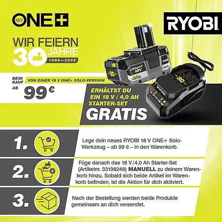 Ryobi ONE+ Akku-Gartenschere RY18SCA-0 + Artikelnr. 33198248 gratis hinzufügen*