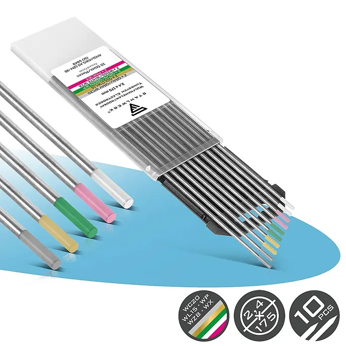 STAHLWERK WIG-Schweißstab Wolframelektroden Gold, Grau, Pink, Weiß, Grün 2,4 mm - Durchmesser: 2,4 mm - STAHLWERK Wolfram-Elektroden, 10er-Set (2,4x175mm), mit farbcodierten Spitzen (grau, gold, grün, weiß, rosa).