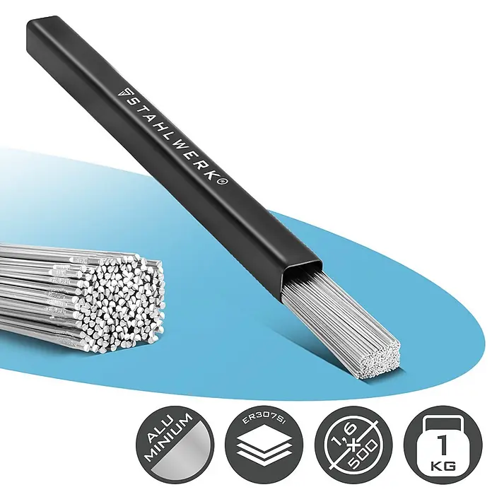 STAHLWERK WIG-Schweißstab Schweißstäbe WIG Zusatz ER4043Si5 Aluminium 1,6 mm x 500 mm 1 kg - Durchmesser: 1,6 mm, Aluminium - Stahlwerk Aluminium-Schweißstäbe, 1,6x500mm, 1kg, teilweise in schwarzem Behälter.