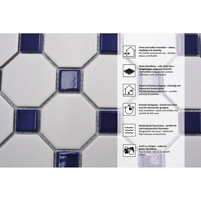 Mosaikfliese Octagon OCTA G464 (29,5 x 29,5 cm, Blau/Weiß, Matt)