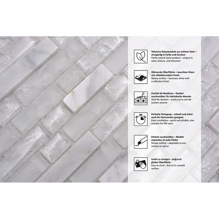 Mosaikfliese Crystal Mix XIC V1311 (29,8 x 30,5 cm, Weiß, Glänzend)