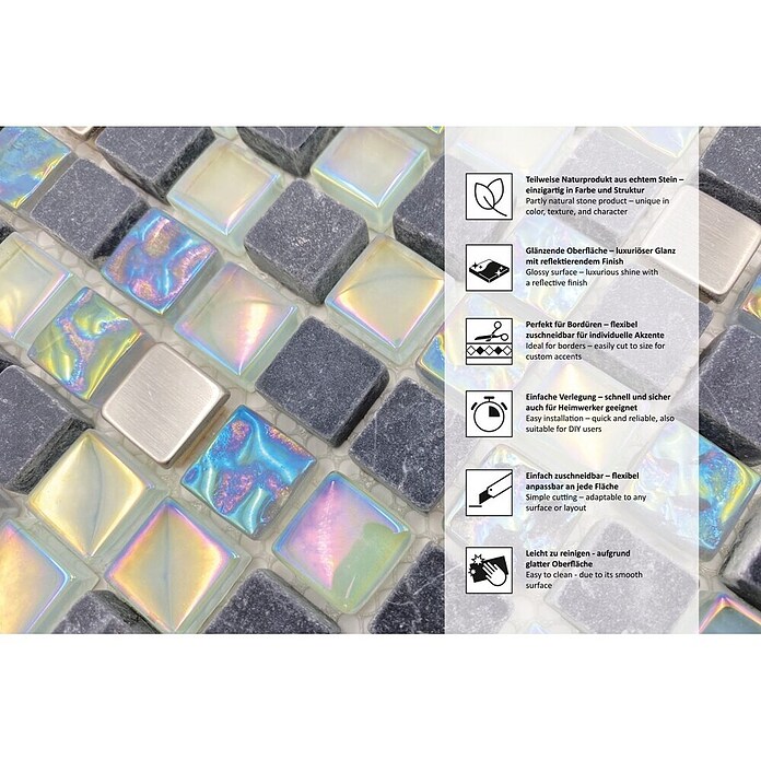 Mosaikfliese Crystal Mix XCM M840 (32,2 x 30,5 cm, Grau, Glänzend)