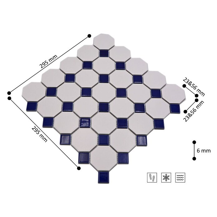 Mosaikfliese Octagon OCTA G464 (29,5 x 29,5 cm, Blau/Weiß, Matt)