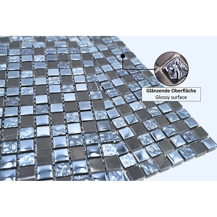 Mosaikfliese Quadrat Mix XCM M860 (32,2 x 30,5 cm, Schwarz, Glänzend)