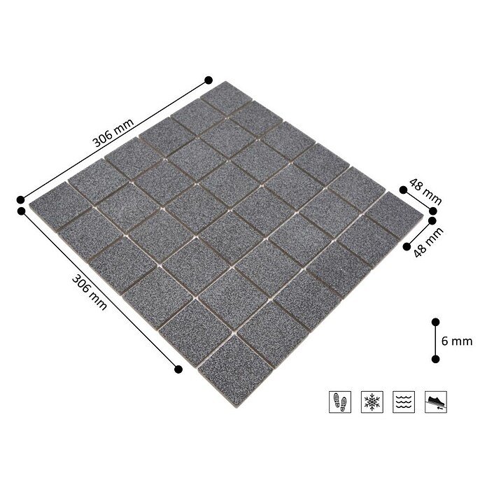 Mosaikfliese Quadrat Uni SAT 509 (30,6 x 30,6 cm, Grau, Matt)
