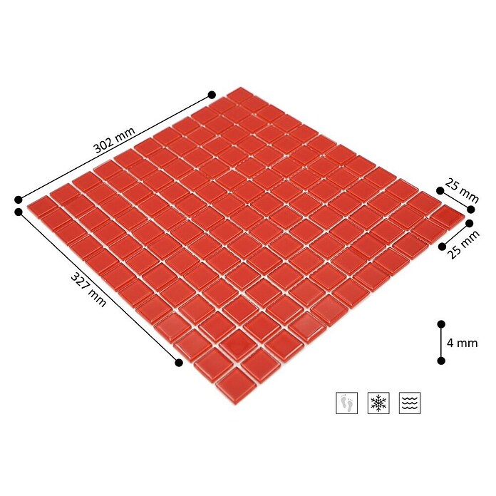 Mosaikfliese Quadrat Crystal Uni CM 4060 (32,7 x 30,2 cm, Rot, Glänzend)