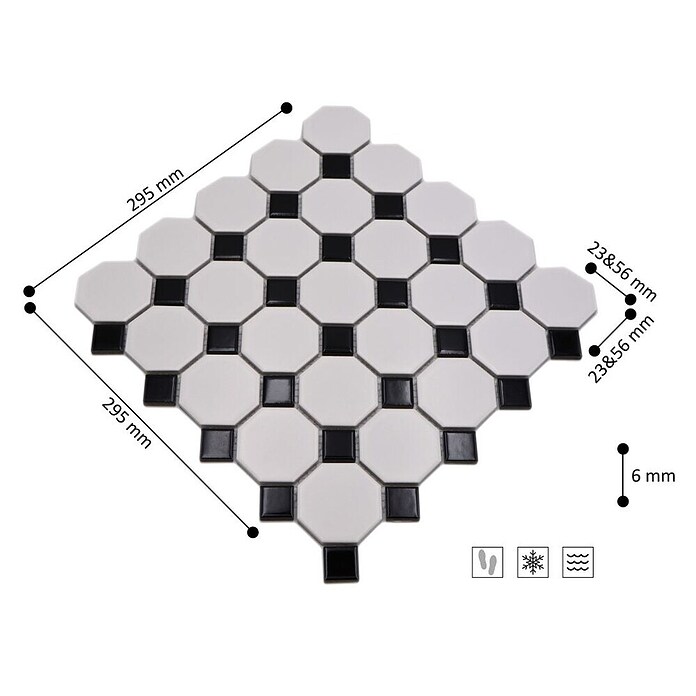 Mosaikfliese Octagon OCTA G468 (29,5 x 29,5 cm, Weiß/Schwarz, Matt)