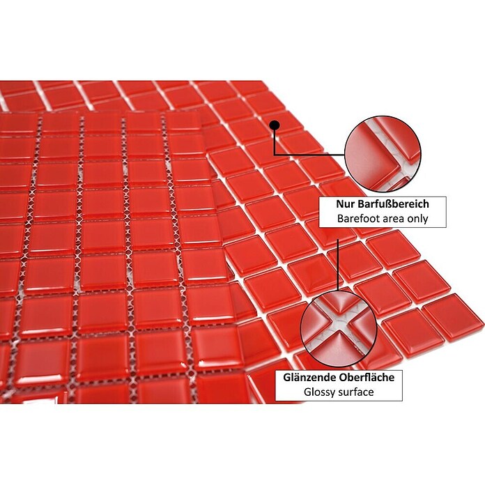 Mosaikfliese Quadrat Crystal Uni CM 4060 (32,7 x 30,2 cm, Rot, Glänzend)