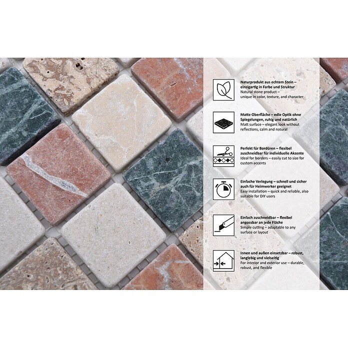 Mosaikfliese Quadrat Mix MOS 32/RND (30,5 x 30,5 cm, Beige, Matt)