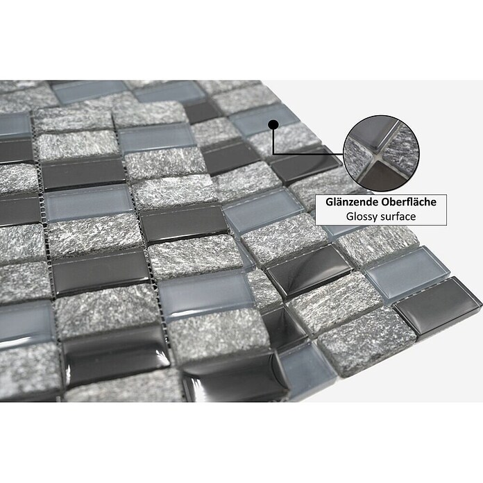 Mosaikfliese Crystal Mix XCM MS816 (31 x 32,2 cm, Schwarz/Grau, Glänzend)
