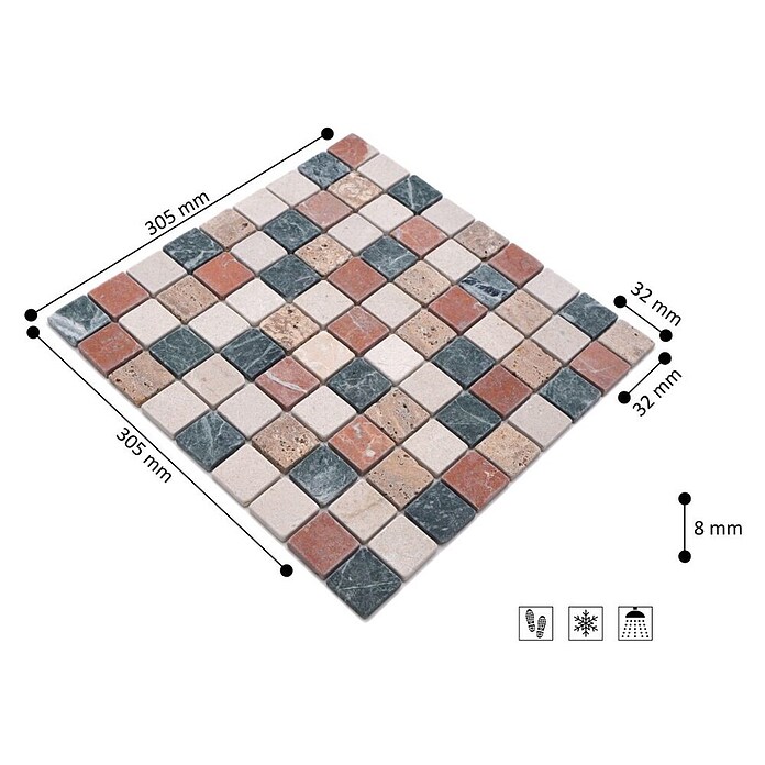 Mosaikfliese Quadrat Mix MOS 32/RND (30,5 x 30,5 cm, Beige, Matt)