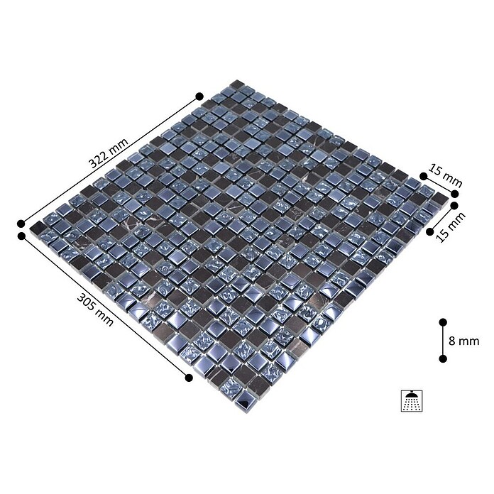 Mosaikfliese Quadrat Mix XCM M860 (32,2 x 30,5 cm, Schwarz, Glänzend)