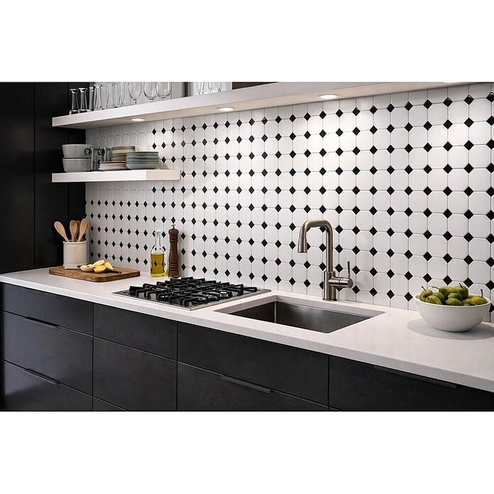 Mosaikfliese Octagon OCTA G468 (29,5 x 29,5 cm, Weiß/Schwarz, Matt)
