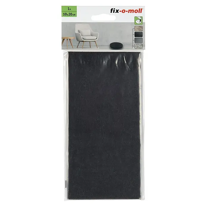 Fix-o-moll Filzgleiter - B x H: 100 x 200 mm, Kleben, 1 Stk., braun - Schwarze Filzgleiter-Platte (10x20 cm) in Verpackung zum Bodenschutz.