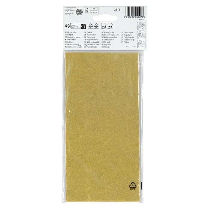 Fix-o-moll Filzgleiter - B x H: 100 x 200 mm, Kleben, 1 Stk., braun - Goldfarbener Filzzuschnitt in transparenter Verpackung.