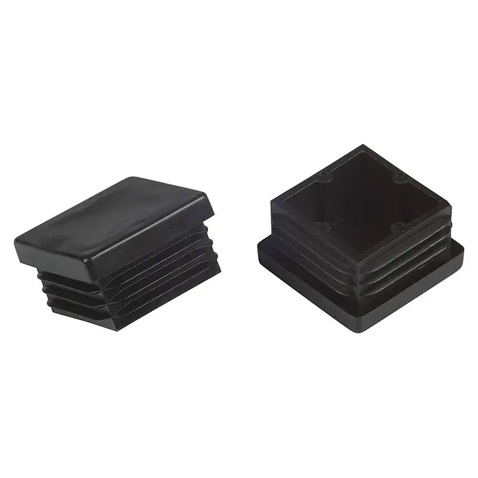 Fix-o-moll Rohrkappen - L x B: 30 x 30 mm - Zwei schwarze Kunststoff-Rohrkappen (rechteckig und quadratisch) mit gerippten Seiten für sicheren Halt.