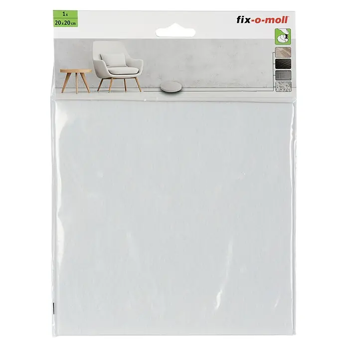 Fix-o-moll Filzgleiter - B x H: 200 x 200 mm, Kleben, 1 -tlg., Weiß - Weißes Filzpad (20x20cm) als Bodenschutz, in transparenter Kunststoffverpackung.