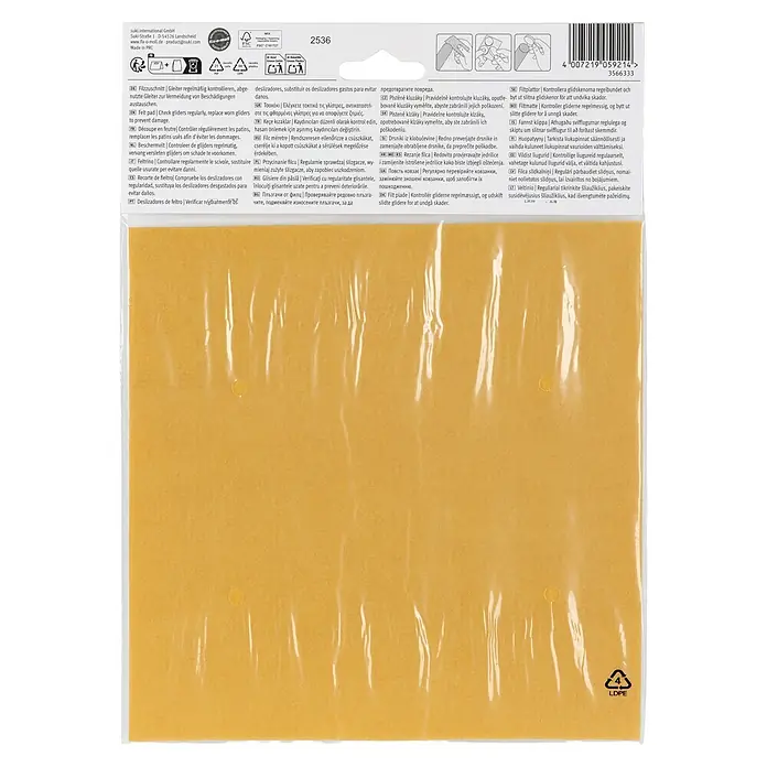 Fix-o-moll Filzgleiter - B x H: 200 x 200 mm, Kleben, 1 -tlg., Weiß - Packung gelbe Filzgleiter zum Bodenschutz.