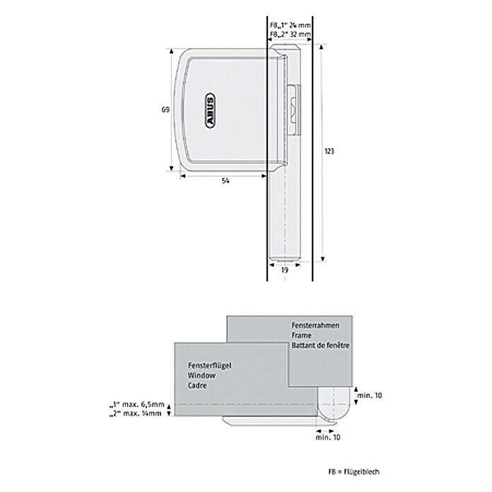 Abus Scharnierseitensicherung FAS101Weiß Front View