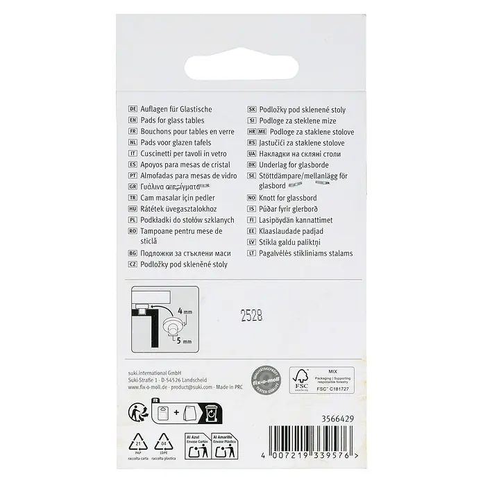 Fix-o-moll Gummiauflage - Durchmesser: 30 mm, 8 Stk. - Kleine, transparente Pads für Glastische, 4 mm hoch und 5 mm im Durchmesser.
