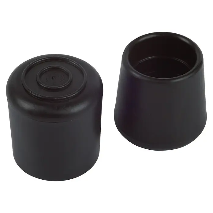 Fix-o-moll Rohrkappen - Durchmesser: 22 mm, 4 Stk., Rutschhemmend - Zwei schwarze, zylindrische Möbelbeinkappen aus Gummi oder Kunststoff, eine aufrecht, eine umgedreht.