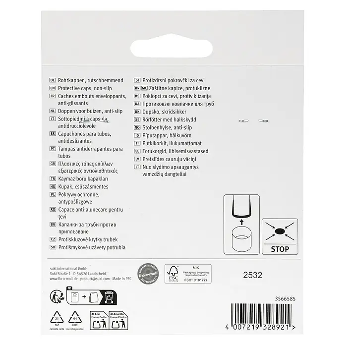 Fix-o-moll Rohrkappen - Durchmesser: 22 mm, 4 Stk., Rutschhemmend - Rutschhemmende Schutzkappen für Rohre oder Stangen.