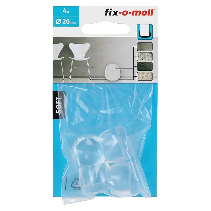 Fix-o-moll Rohrkappen - Durchmesser: 20 mm - Packung mit vier 20mm transparenten weichen Stuhlgleitern. Schützt verschiedene Bodenbeläge.