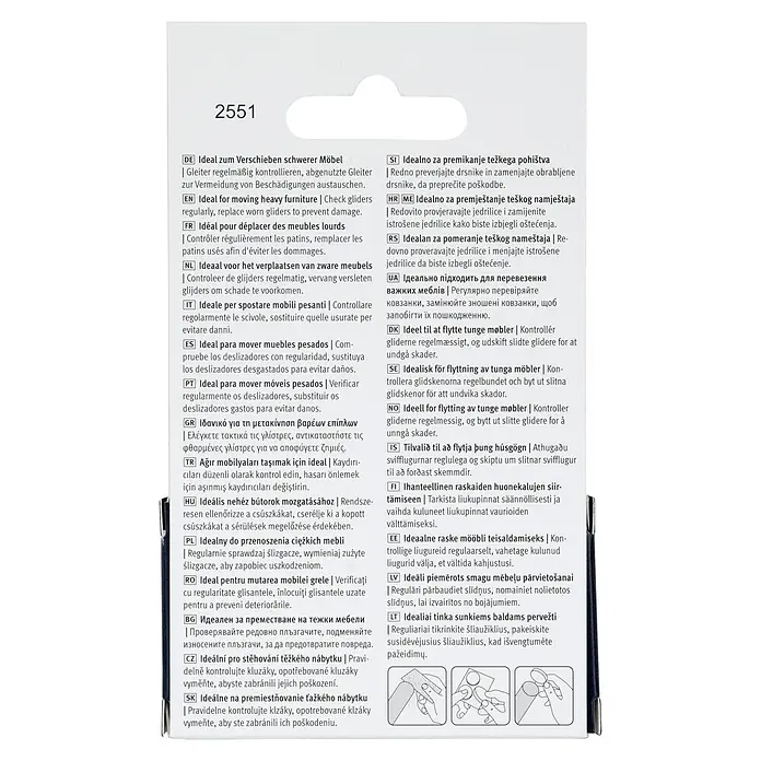 Fix-o-moll Möbelgleiter - Durchmesser: 40 mm, 4 Stk. - Etikett für Möbelgleiter (Art. 2551) mit Anweisungen zum Bewegen schwerer Möbel.
