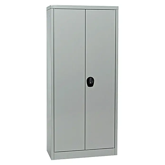 Regalux Armario multiusos metálico - L x An x Al: 41 x 80 x 180 cm, Gris - Imagen de un archivador gris con dos puertas y un asa negra en el centro, ideal para uso en la oficina o el almacenamiento.