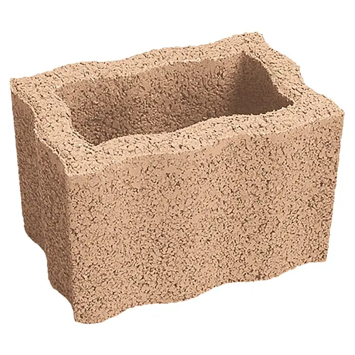 Christoph Pflanzstein Rasterstein - Mediterran, 30 x 20 x 20 cm, Beton - Ein einzelner, beiger Hohlblockstein mit rauer Oberfläche, der für Bauprojekte geeignet ist. Perfekt für Gartenmauern oder dekorative Elemente im Außenbereich.