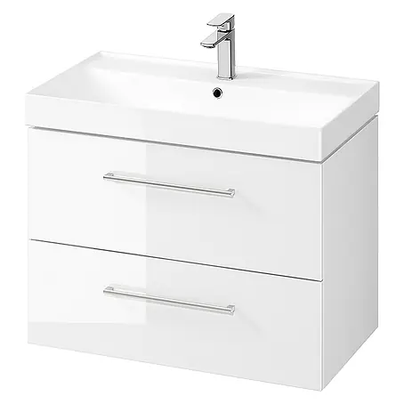 Bad Land  Badmöbel-Set LARGA Badmöbel-Set 80 cm Weiß 2x silberne Möbelgriffe