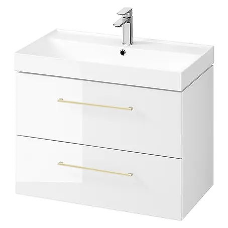 Bad Land  Badmöbel-Set LARGA Badmöbel-Set 80 cm Weiß 2x goldene Möbelgriffe