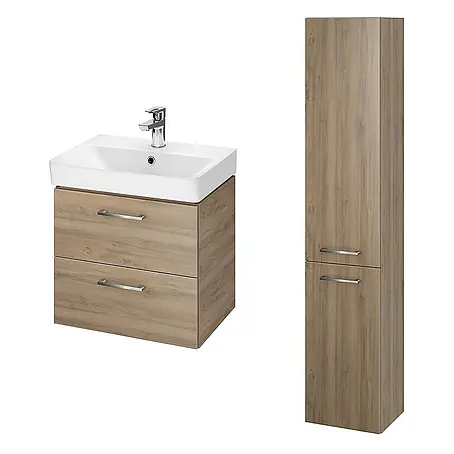 Bad Land  Badmöbel-Set LARA MILLE SLIM Badmöbel-Set 50 cm Waschbecken-UnterschrankHochschrank