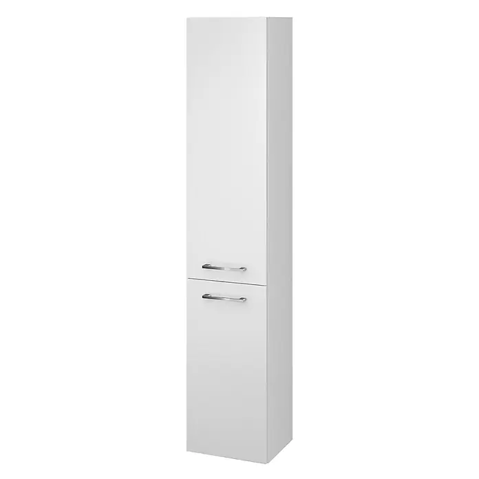 Bad Land Badmöbel-Set LARA COMO Badmöbel-Set 50 cm Waschbecken-UnterschrankHochschrank 150/30/25 - Gesamtbreite Badmöbel: 49,4 cm, Weiß, Glänzend - Weißer Hochschrank mit zwei Türen und Chromgriffen.