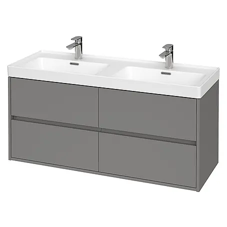 Bad Land  Badmöbel-Set CREA Badmöbel-Set 120 cm Grau matt UnterschrankKeramikbecken, 4 Schubladen