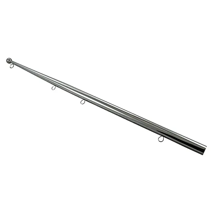 FlaggenstockDurchmesser: 19 mm, Edelstahl, A2 - Ein glänzender Fahnenmast aus Metall mit Befestigungsringen und einer Kugel an der Spitze. Ideal für den Außenbereich.
