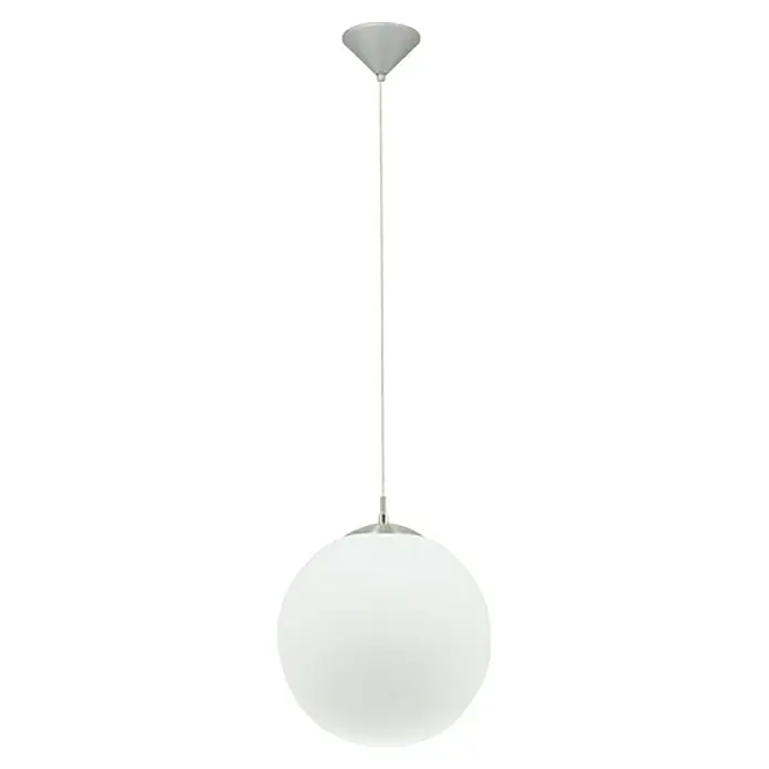 Eglo Pendelleuchte rund Rondo - Durchmesser: 300 mm - Moderne Hängeleuchte mit einer kugelförmigen, weißen Glasschirm und silberfarbenen Aufhängung, die eine elegante Beleuchtung bietet.