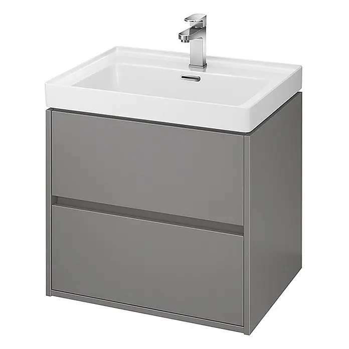 Bad Land Badmöbel-Set CREA Badmöbel-Set 60 cm Grau matt Unterschrank mit Keramikbecken - Gesamtbreite Badmöbel: 60 cm, Grau, Matt - Grauer Waschtischunterschrank mit weißem Keramikwaschbecken und Chromarmatur, mit zwei geräumigen Schubladen.