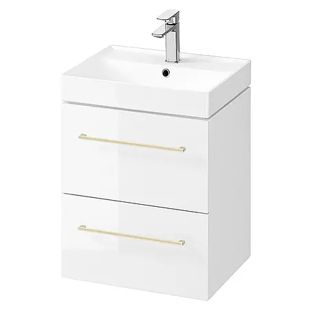 Bad Land  Badmöbel-Set LARGA Badmöbel-Set 50 cm Weiß 2x goldene Möbelgriffe