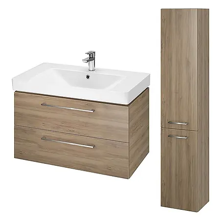Bad Land  Badmöbel-Set LARA MILLE Badmöbel-Set 80 cm Waschbecken-UnterschrankHochschrank