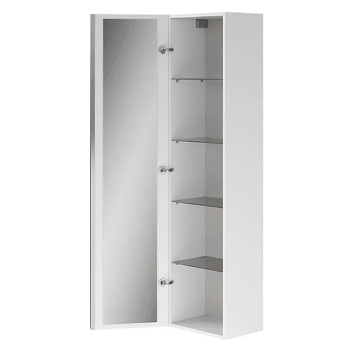 Bad Land Badmöbel-Set VIRGO Badmöbel-Set 80 cm Waschbecken-Unterschrank, Hochschrank 160/40/30 - Gesamtbreite Badmöbel: 81 cm, Weiß, Glänzend - Weißer Wandschrank mit offener Spiegeltür und mehreren verstellbaren Glasböden.