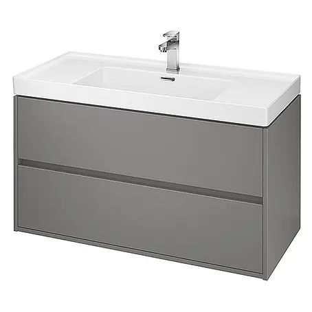 Bad Land  Badmöbel-Set CREA Badmöbel-Set 100 cm Grau matt Unterschrank mit Keramikbecken