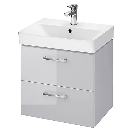 Bad Land  Badmöbel-Set LARA MILLE SLIM Badmöbel-Set 50 cm Grau, Unterschrank mit Keramikbecken