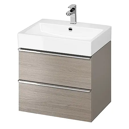 Bad Land  Badmöbel-Set VIRGO Badmöbel-Set 60 cm Grau/Eiche, silberne Möbelgriffe