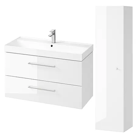 Bad Land  Badmöbel-Set LARGA Badmöbel-Set 100 cm Waschbecken-Unterschrank, Hochschrank 160